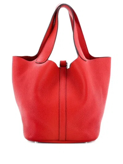 Pre-owned Hermes Picotin Lock Bag Clemence Mm Bucket Bag In Red