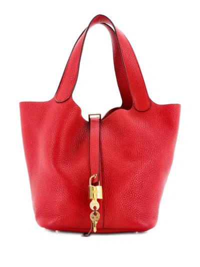Pre-owned Hermes Picotin Lock Bag Clemence Mm Bucket Bag In Red