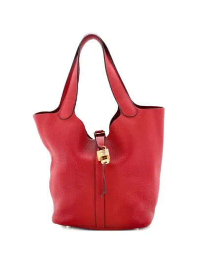 Pre-owned Hermes Picotin Lock Bag Clemence Mm Bucket Bag In Red
