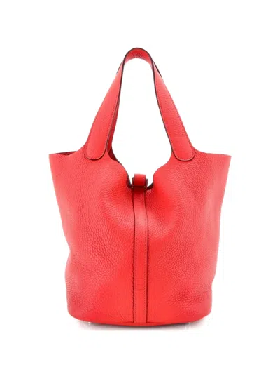 Pre-owned Hermes Picotin Lock Bag Clemence Mm Bucket Bag In Red