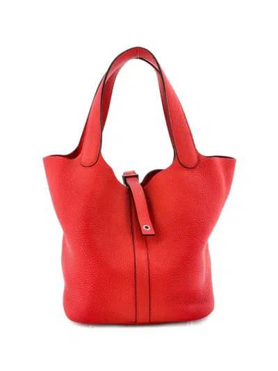 Pre-owned Hermes Picotin Lock Bag Clemence Mm Bucket Bag In Red