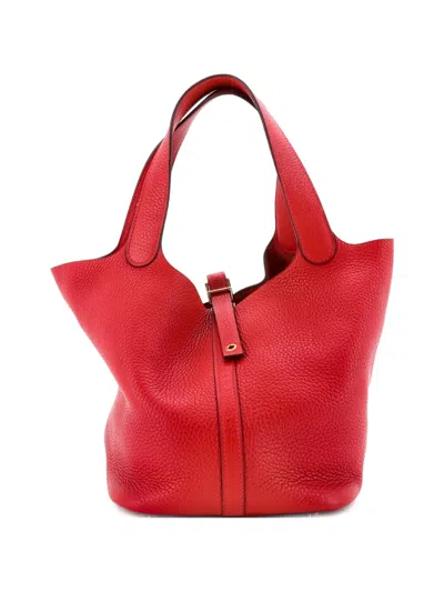 Pre-owned Hermes Picotin Lock Bag Clemence Mm Bucket Bag In Red