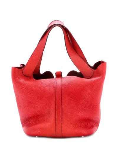 Pre-owned Hermes Picotin Lock Bag Clemence Mm Bucket Bag In Red