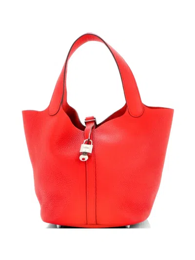 Pre-owned Hermes Picotin Lock Bag Clemence Mm Bucket Bag In Red
