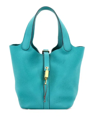 Pre-owned Hermes Picotin Lock Bag Clemence Pm Bucket Bag In Blue