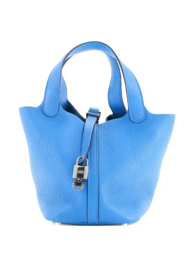 Pre-owned Hermes Picotin Lock Bag Clemence Pm Bucket Bag In Blue
