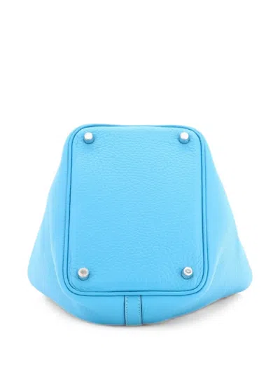 Pre-owned Hermes Picotin Lock Bag Clemence Pm Bucket Bag In Blue