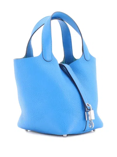 Pre-owned Hermes Picotin Lock Bag Clemence Pm Bucket Bag In Blue