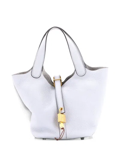 Pre-owned Hermes Picotin Lock Bag Clemence Pm Bucket Bag In Blue