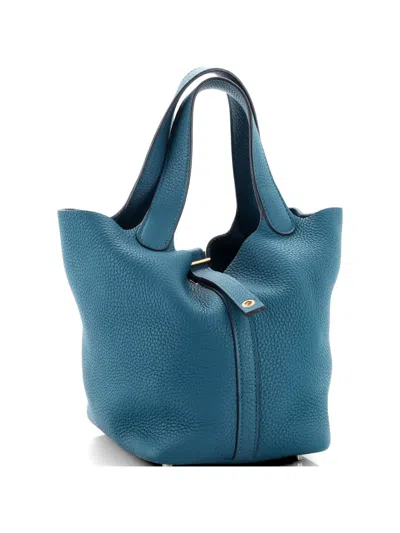 Pre-owned Hermes Picotin Lock Bag Clemence Pm Bucket Bag In Green
