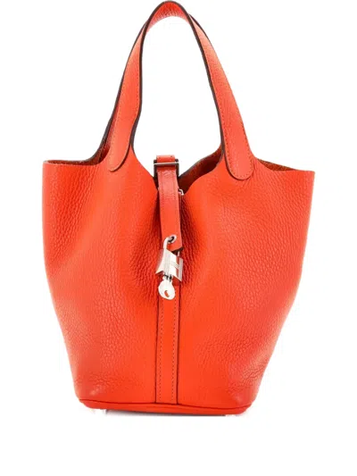 Pre-owned Hermes Picotin Lock Bag Clemence Pm Bucket Bag In Orange