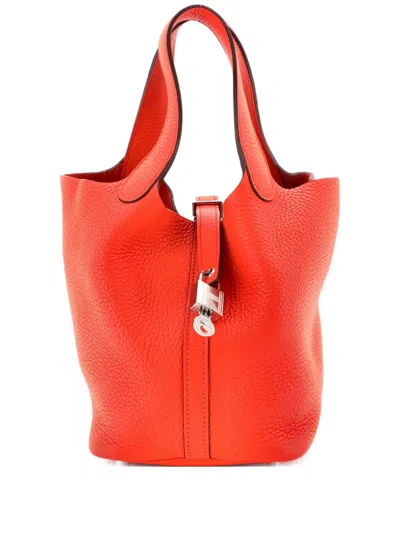 Pre-owned Hermes Picotin Lock Bag Clemence Pm Bucket Bag In Orange