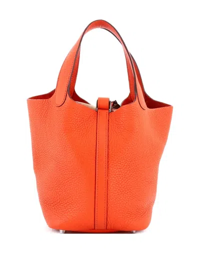 Pre-owned Hermes Picotin Lock Bag Clemence Pm Bucket Bag In Orange