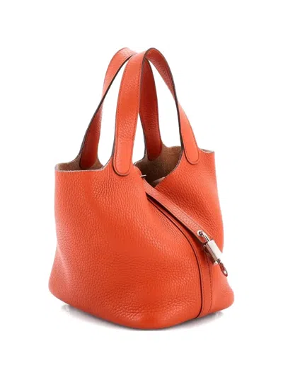 Pre-owned Hermes Picotin Lock Bag Clemence Pm Bucket Bag In Orange