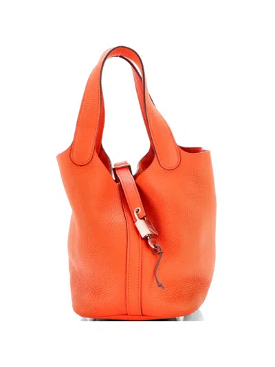 Pre-owned Hermes Picotin Lock Bag Clemence Pm Bucket Bag In Orange