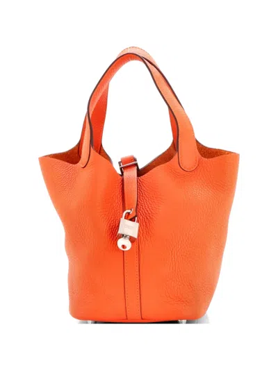 Pre-owned Hermes Picotin Lock Bag Clemence Pm Bucket Bag In Orange