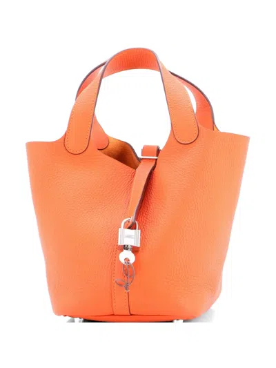 Pre-owned Hermes Picotin Lock Bag Clemence Pm Bucket Bag In Orange