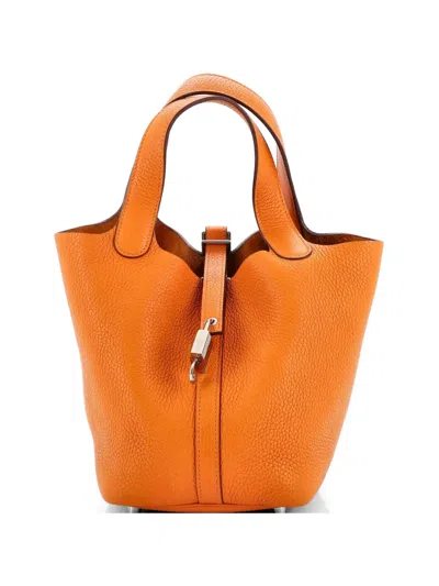 Pre-owned Hermes Picotin Lock Bag Clemence Pm Bucket Bag In Orange