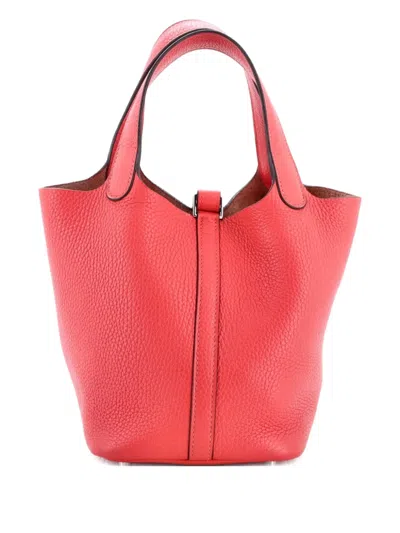 Pre-owned Hermes Picotin Lock Bag Clemence Pm Bucket Bag In Red