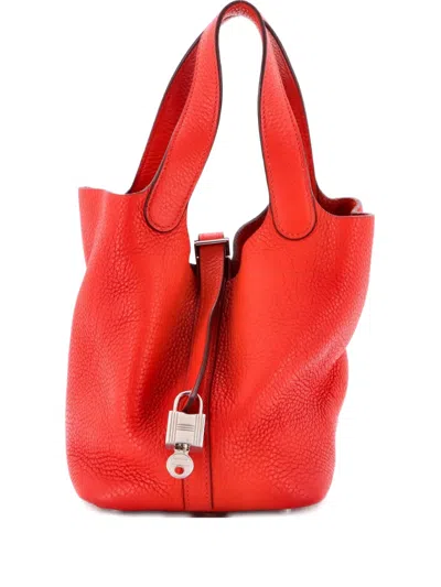 Pre-owned Hermes Picotin Lock Bag Clemence Pm Bucket Bag In Red