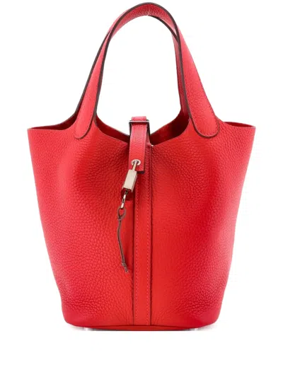 Pre-owned Hermes Picotin Lock Bag Clemence Pm Bucket Bag In Red