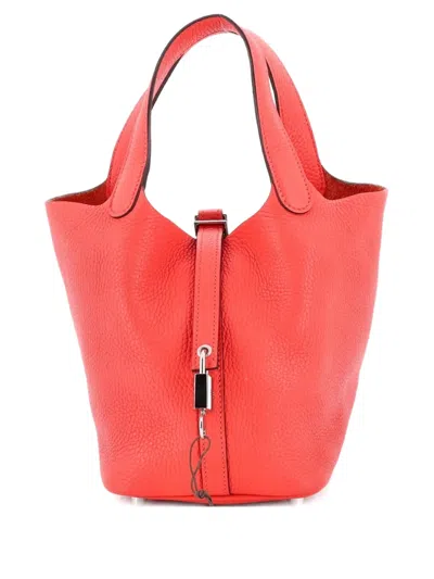 Pre-owned Hermes Picotin Lock Bag Clemence Pm Bucket Bag In Red