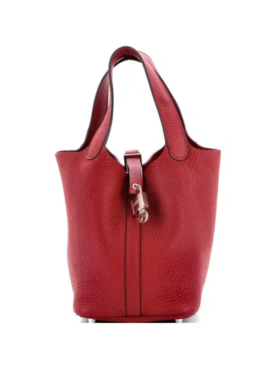 Pre-owned Hermes Picotin Lock Bag Clemence Pm Bucket Bag In Red