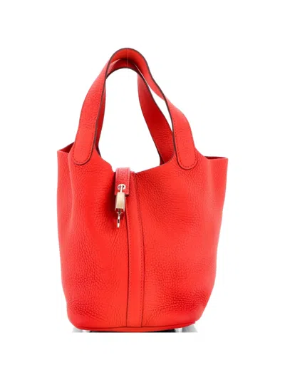 Pre-owned Hermes Picotin Lock Bag Clemence Pm Bucket Bag In Red