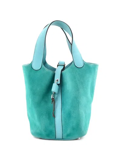 Pre-owned Hermes Picotin Lock Bag Doblis Suede And Swift Pm Satchel In Blue