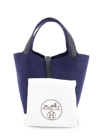 Pre-owned Hermes Picotin Lock Bag Felt With Leather Mm Bucket Bag In Black