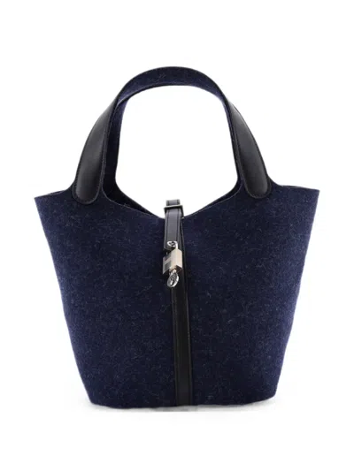 Pre-owned Hermes Picotin Lock Bag Felt With Leather Mm Bucket Bag In Black