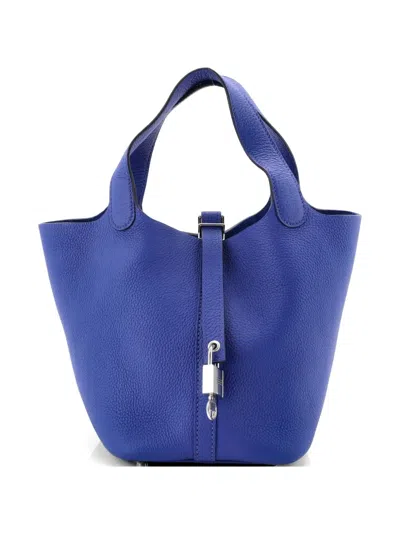 Pre-owned Hermes Picotin Lock Bag Maurice Pm Bucket Bag In Blue