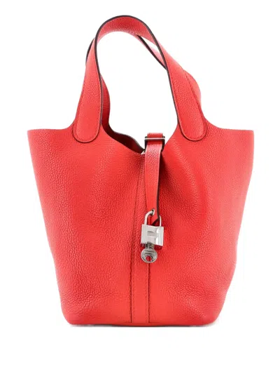 Pre-owned Hermes Picotin Lock Bag Maurice Pm Bucket Bag In Red