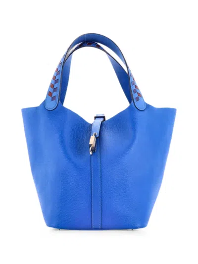 Pre-owned Hermes Picotin Lock Bag Tressage Epsom Mm Tote Bag In Blue