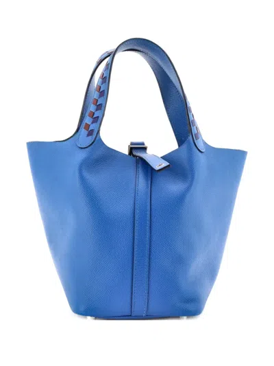 Pre-owned Hermes Picotin Lock Bag Tressage Epsom Pm Bucket Bag In Blue