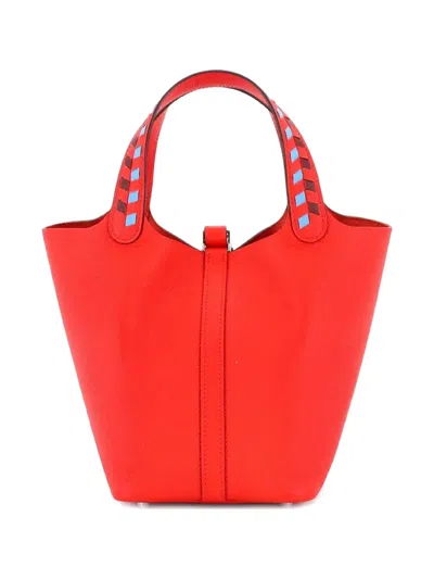 Pre-owned Hermes Picotin Lock Bag Tressage Epsom Pm Bucket Bag In Blue