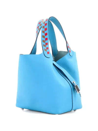 Pre-owned Hermes Picotin Lock Bag Tressage Epsom Pm Bucket Bag In Blue