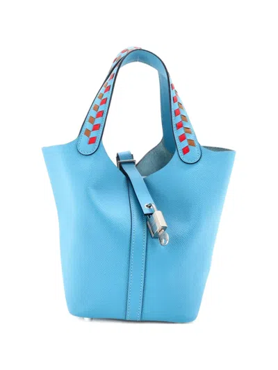 Pre-owned Hermes Picotin Lock Bag Tressage Epsom Pm Bucket Bag In Blue