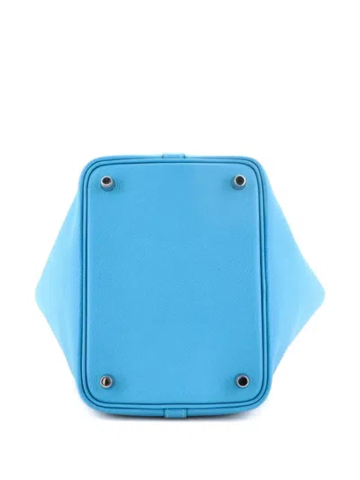 Pre-owned Hermes Picotin Lock Bag Tressage Epsom Pm Bucket Bag In Blue