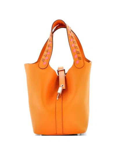 Pre-owned Hermes Picotin Lock Bag Tressage Epsom Pm Bucket Bag In Brown