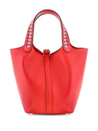 Pre-owned Hermes Picotin Lock Bag Tressage Epsom Pm Bucket Bag In Red