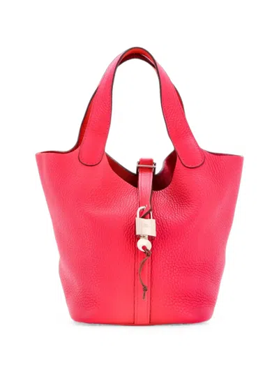 Pre-owned Hermes Picotin Lock Bag Tricolor Clemence Pm Bucket Bag In Pink
