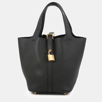 Pre-owned Hermes Picotin Lock Black Taurillon Clemence Size Pm