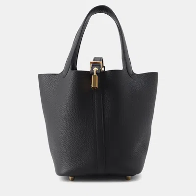 Pre-owned Hermes Picotin Lock Black Taurillon Clemence Size Pm