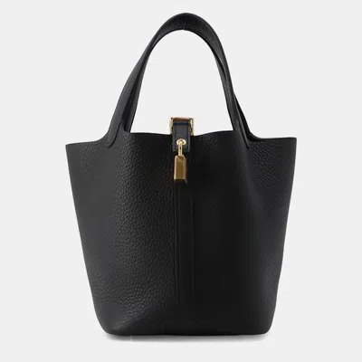 Pre-owned Hermes Picotin Lock Black Taurillon Clemence Size Pm