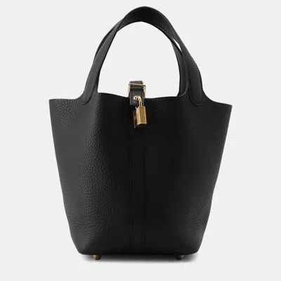 Pre-owned Hermes Picotin Lock Black Taurillon Clemence Size Pm