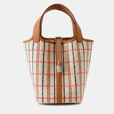 Pre-owned Hermes Picotin Lock Blanket Gold/ecru/fauve/rose Pop Toile H Swift Leather 18 In Multi