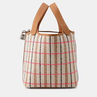 Pre-owned Hermes Picotin Lock Blanket Gold/ecru/fauve/rose Pop Toile H Swift Leather Size Pm In Multi