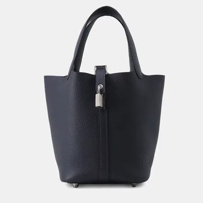 Pre-owned Hermes Picotin Lock Blue Nuit Taurillon Clemence Size Pm