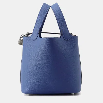 Pre-owned Hermes Picotin Lock Blue Tie Taurillon Clemence 18